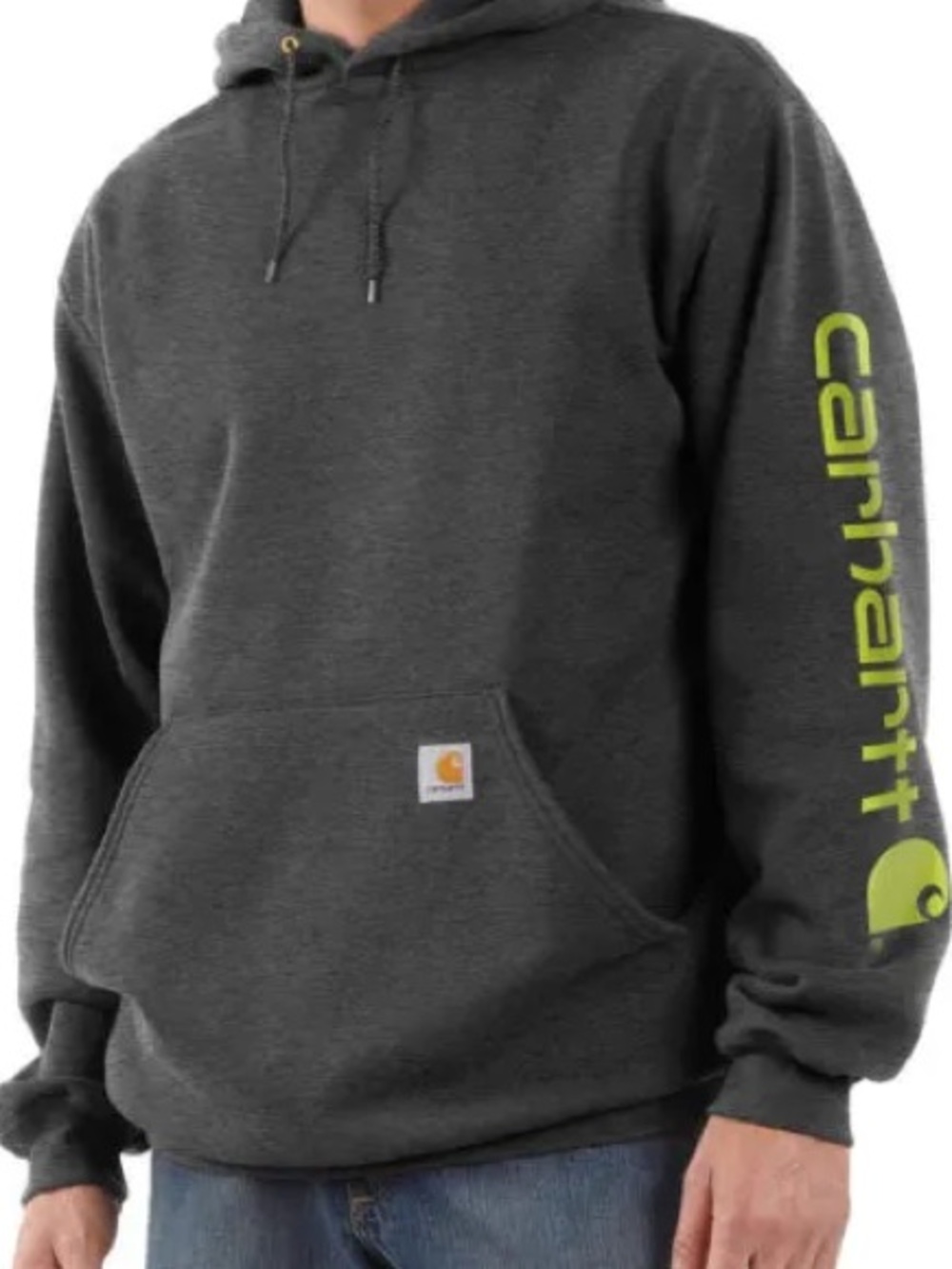 Carhartt Charcoal Hooded Sweatshirt with Lime Sleeve Logo